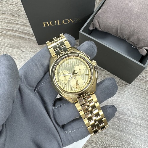 Pre-owned Bulova New✅curved✅  Curv Chronograph Gold Stainless Steel Men's Watch 97a125 $895