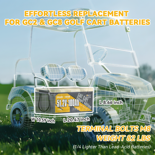 Power Queen 48V 100Ah Bluetooth Golf Cart Lithium Battery Low Temp. Cut Off BMS