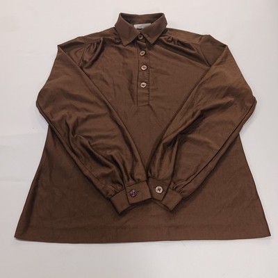 Vintage LeeMar Women's Brown Qiana Nylon 1/4 Buttons Collar Blouse Chest 37"