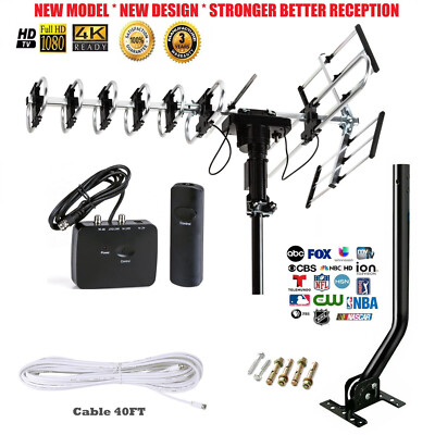 4K 1080P Outdoor TV Antenna 200 Mile Amplified HDTV Antenna Digital 360°Rotation