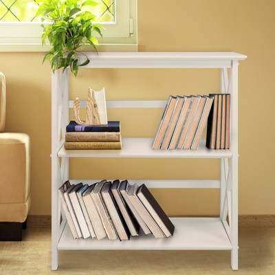 Casual Home Montego 3 Shelf X Design Folding Stackable Wood Bookcase, White