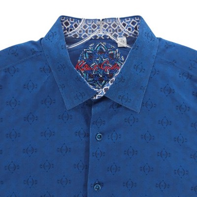 ROBERT GRAHAM Blue Flip Cuff Shirt Jacquard Patterned Cotton Classic Fit 2XL