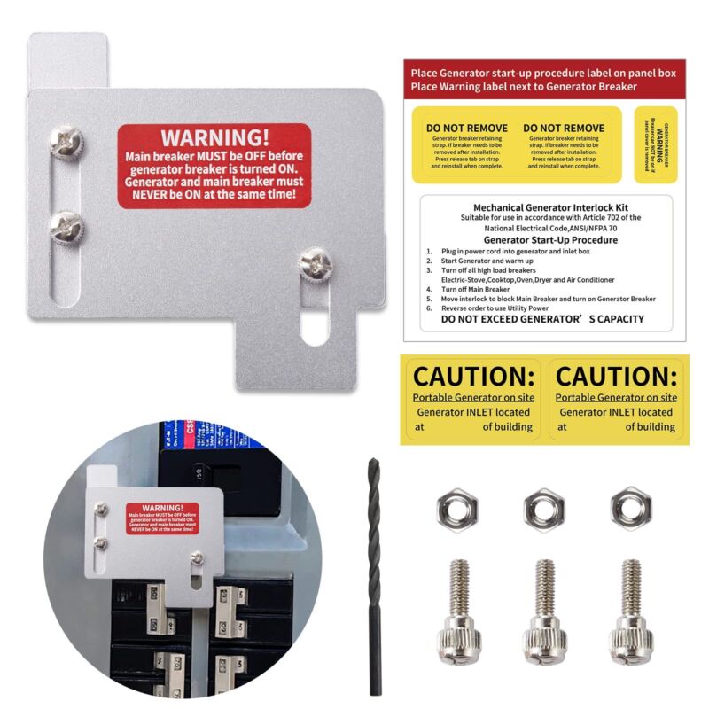 Generator Interlock-Kit for Eaton-Cutler-Hammer Panel - Fit 1-1/2" Space on M...