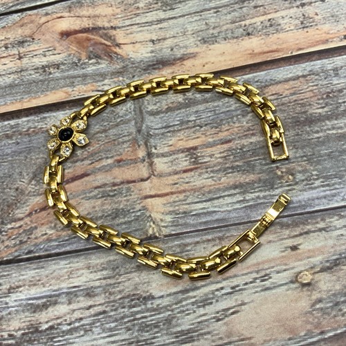 Vintage gold tone rhinestone daisy rectangle link bracelet