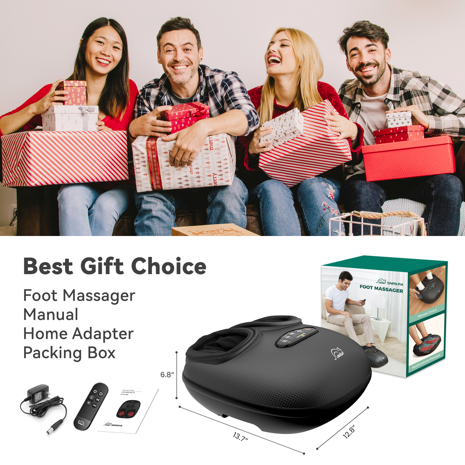 Shiatsu Foot Massager with Heat, Deep Kneading, Air Compression, Remote Control