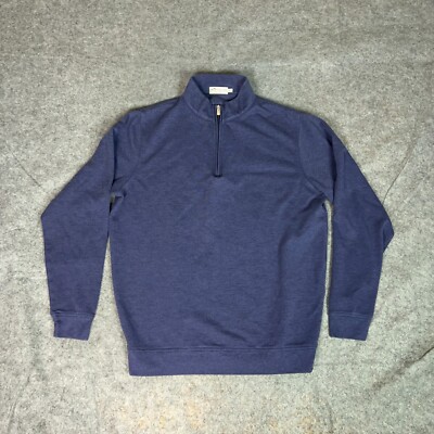 Peter Millar Mens Pullover Large Navy 1/4 Zip Sweater Crown Comfort Golf Logo