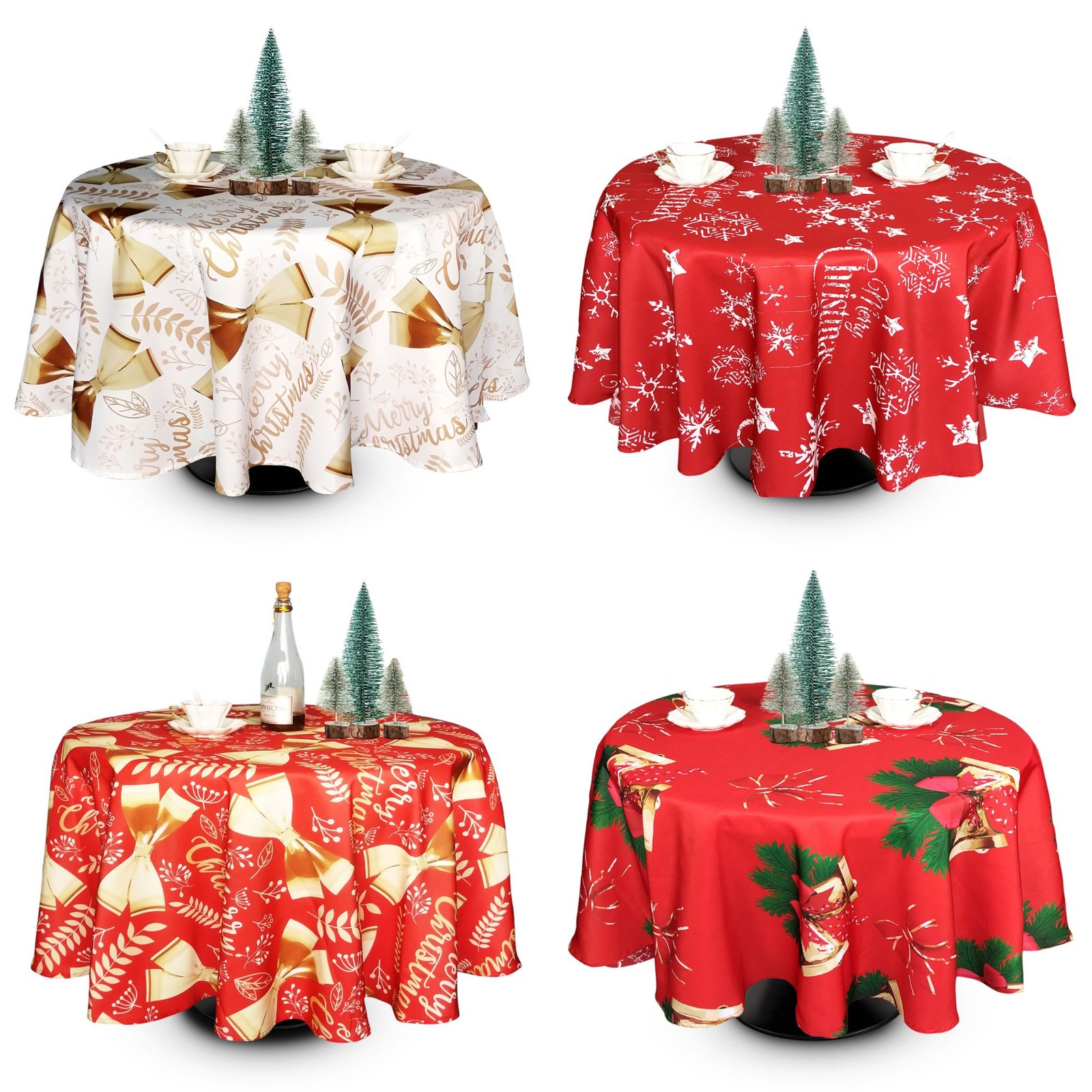 70 Zoll Runde Tischdecke Rot Polyester Blumen Blätter Weihnachts Deko