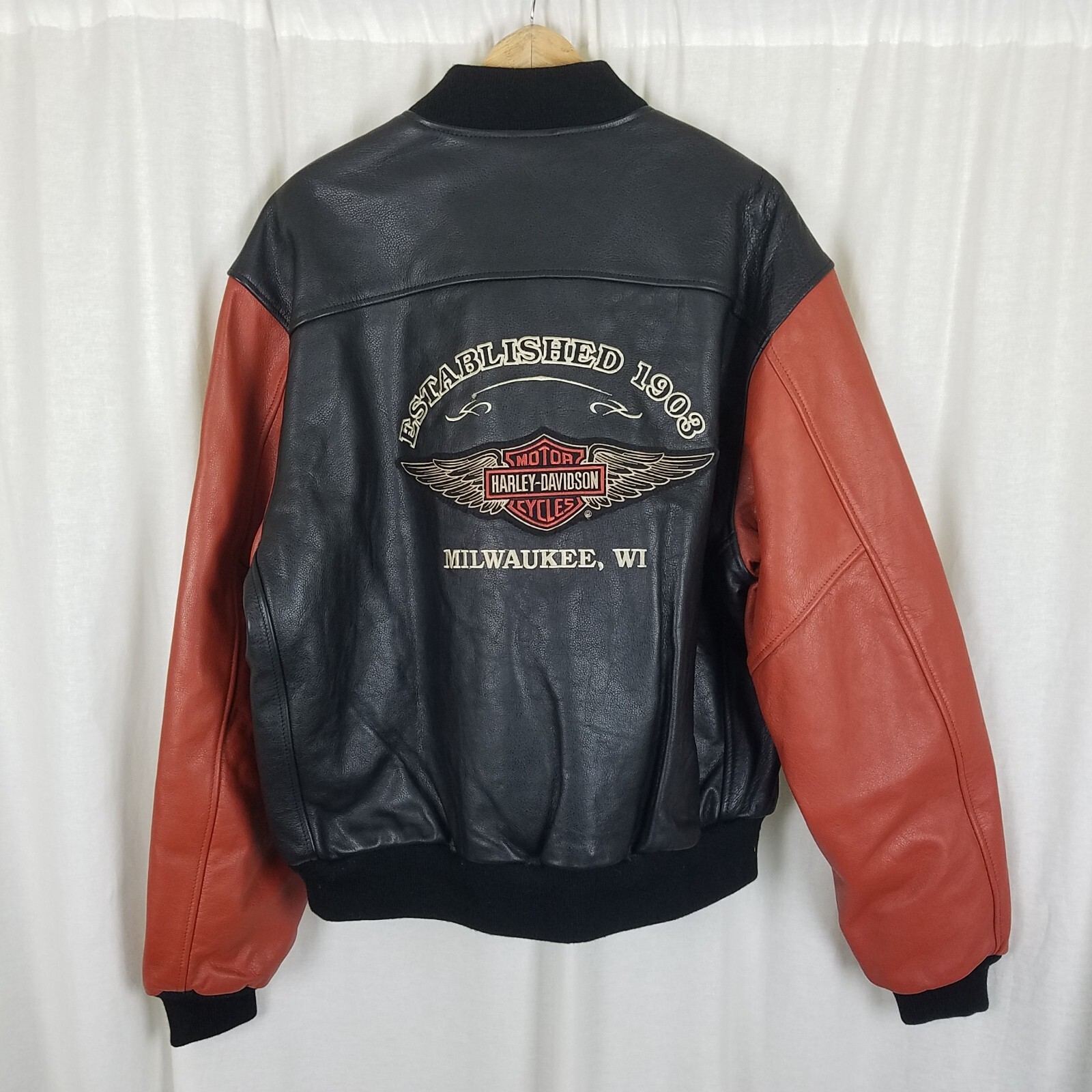 Vintage Harley Davidson Milwaukee WI Leather Colorblock Bomber Jacket Mens XL Vintage Harley Davidson Milwaukee WI Leather Colorblock Bomber Jacket Mens XL