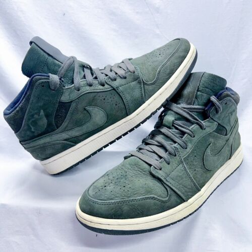 Nike Air Jordan 1 Mid Nouveau US 12 Green Leather Hi Top
