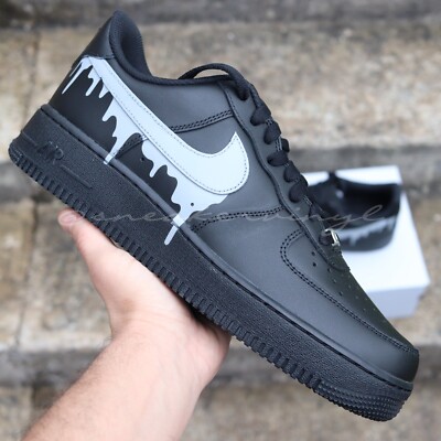 Nike Air Force 1 Low Top Black Grey Concrete Paint Drip Nike Air Force 1 Low Top Black Grey Concrete Paint Drip