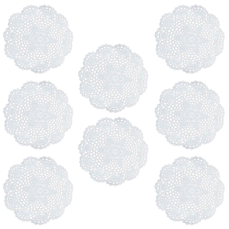 8 Inch Doilies Crochet Round Lace White Handmade Cotton Coasters, Pack Of 8