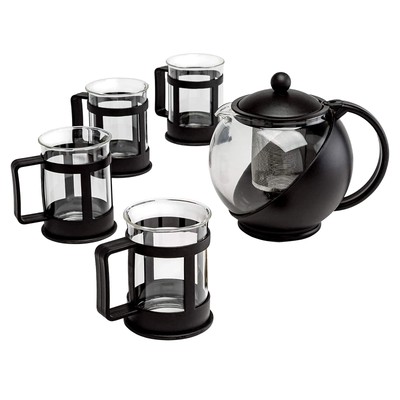 Half Moon Teapot Set with 4 Tea Cups, Removable Stainless Steel Filter and In...