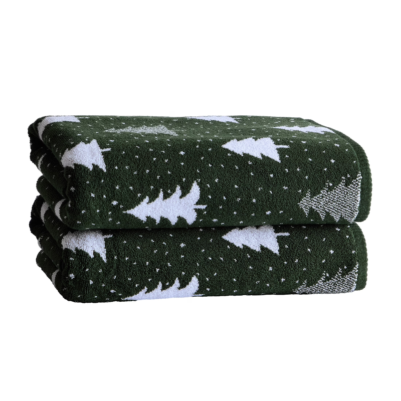 Signature Soft Holiday Decor 2PK Bath Towel, Wintery Tree