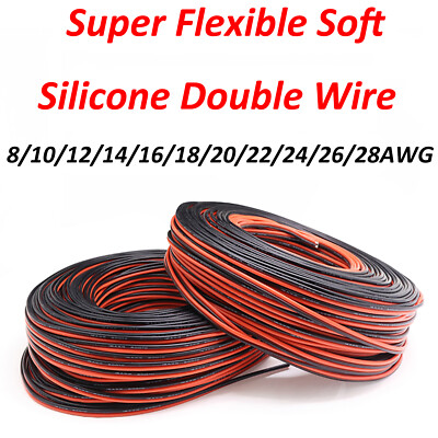 Super Flexible Soft Silicone Double Wire Cable Black＆Red 10/12/14/16/18/20-28AWG