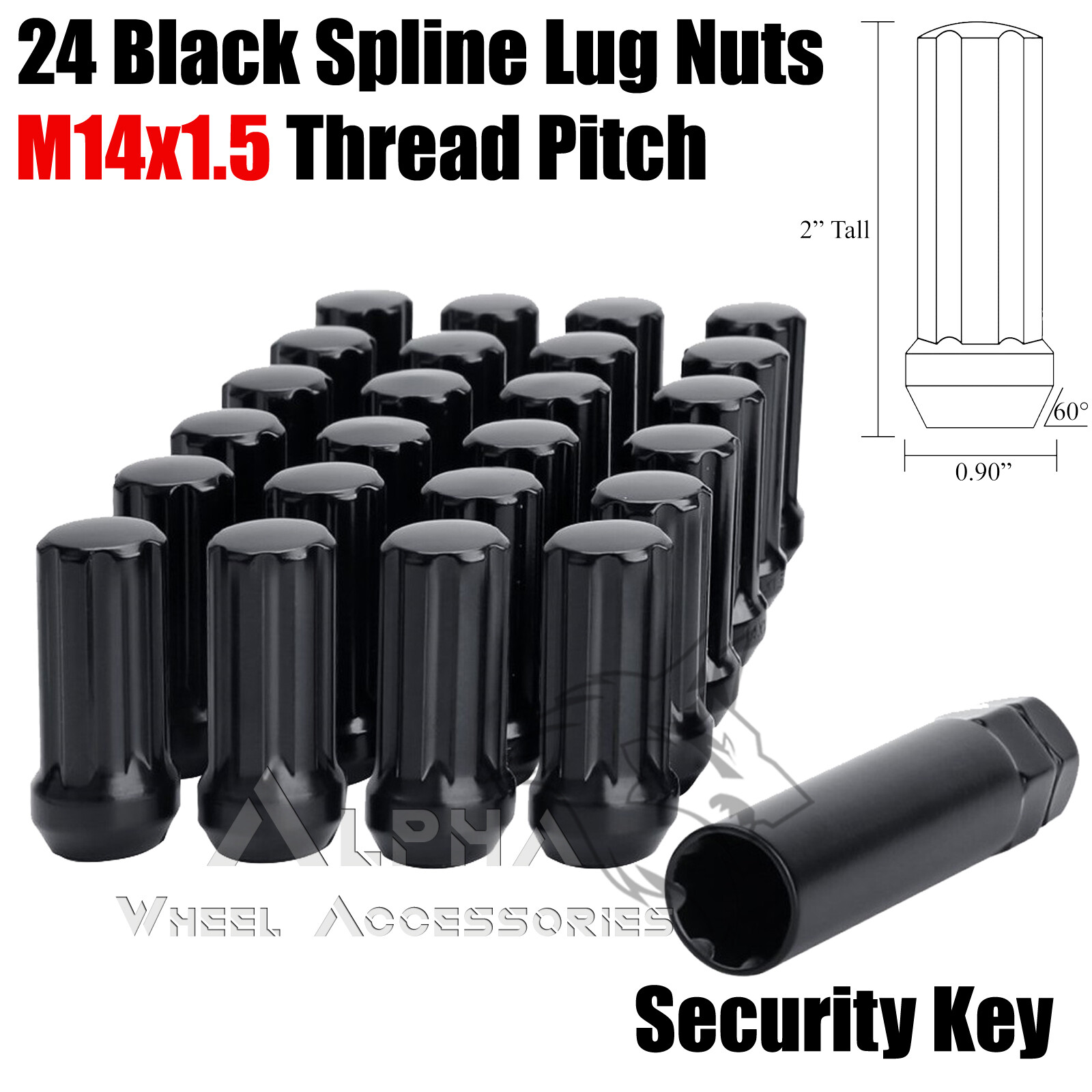 24Pc Black Spline Lug Nuts Fits 2019 Ram 1500 & Newer M14x1.5 + 1