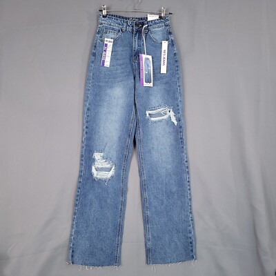 Gogo Jeans 90's High Rise Distressed Denim Pants Cropped Hem Size 1