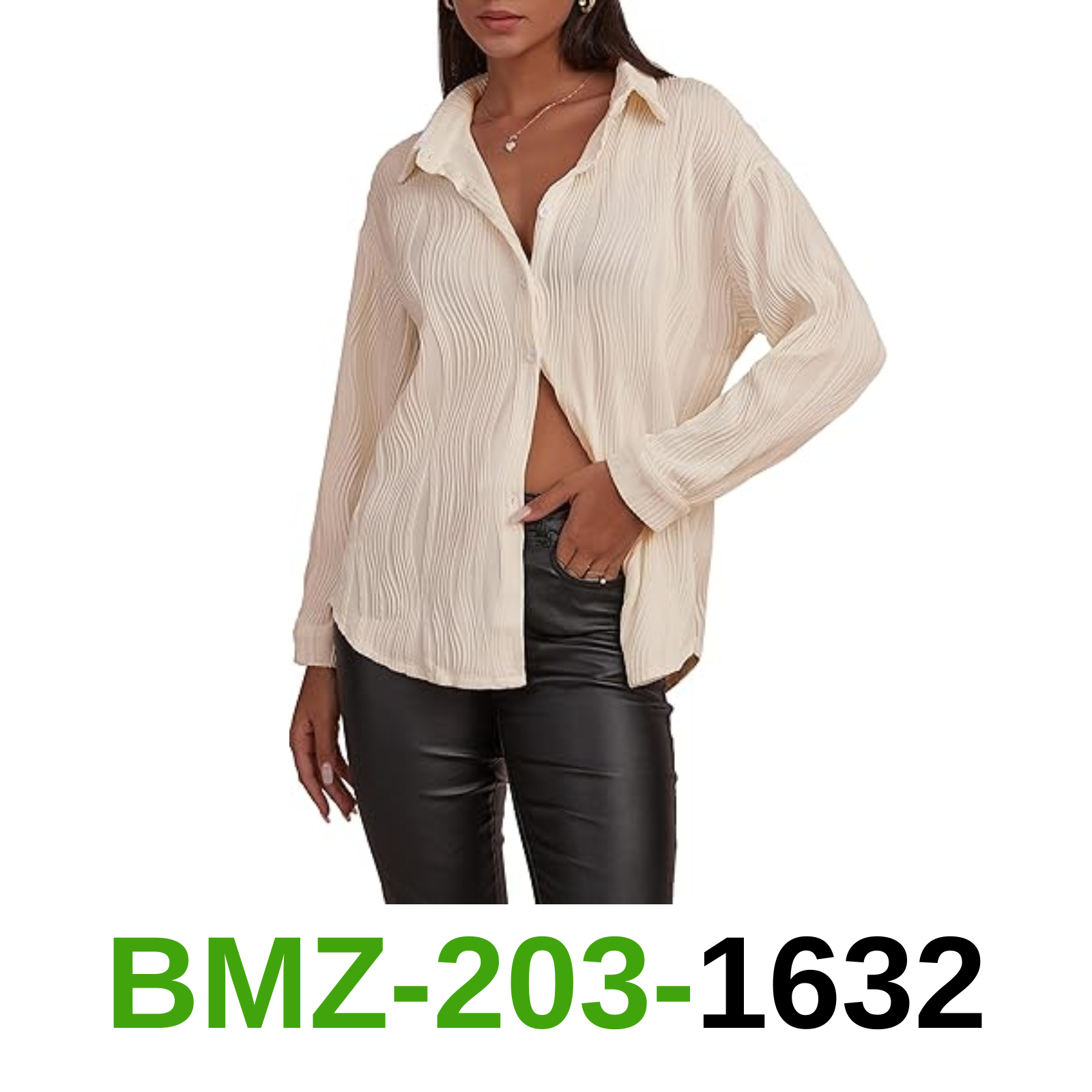CHYRII Women's Textured Button Down Long Sleeve Shirts Casual Work Office, S