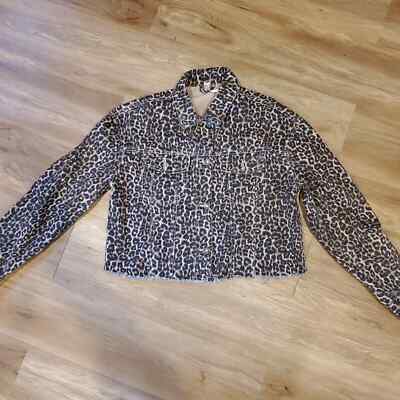 Free People Cropped Leopard Denim Jacket Size Small