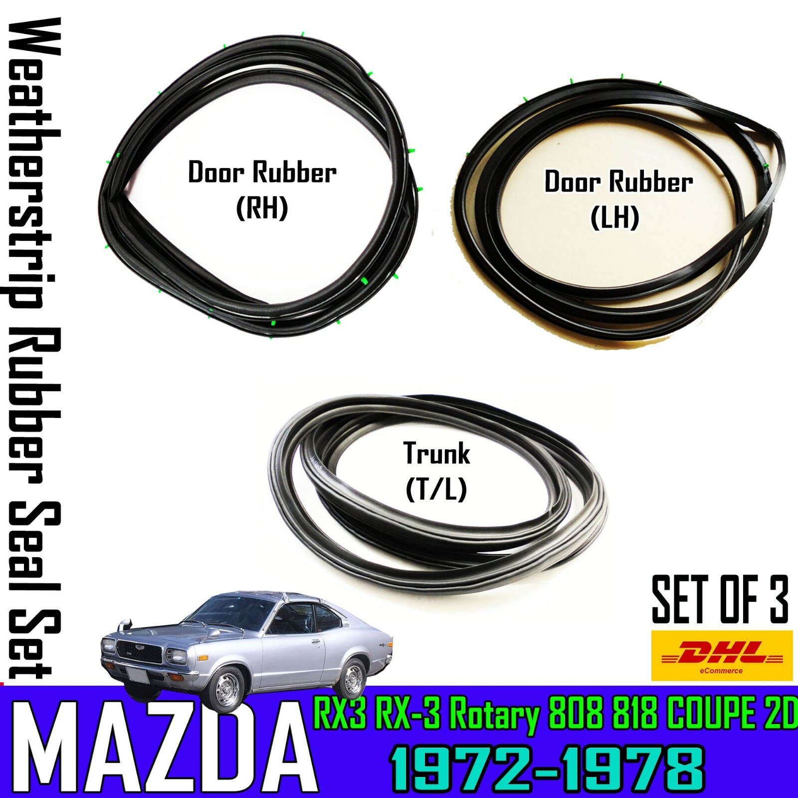 FOR MAZDA RX3 808 K303 Rotary COUPE 2D WEATHERSTRIP RUBBER