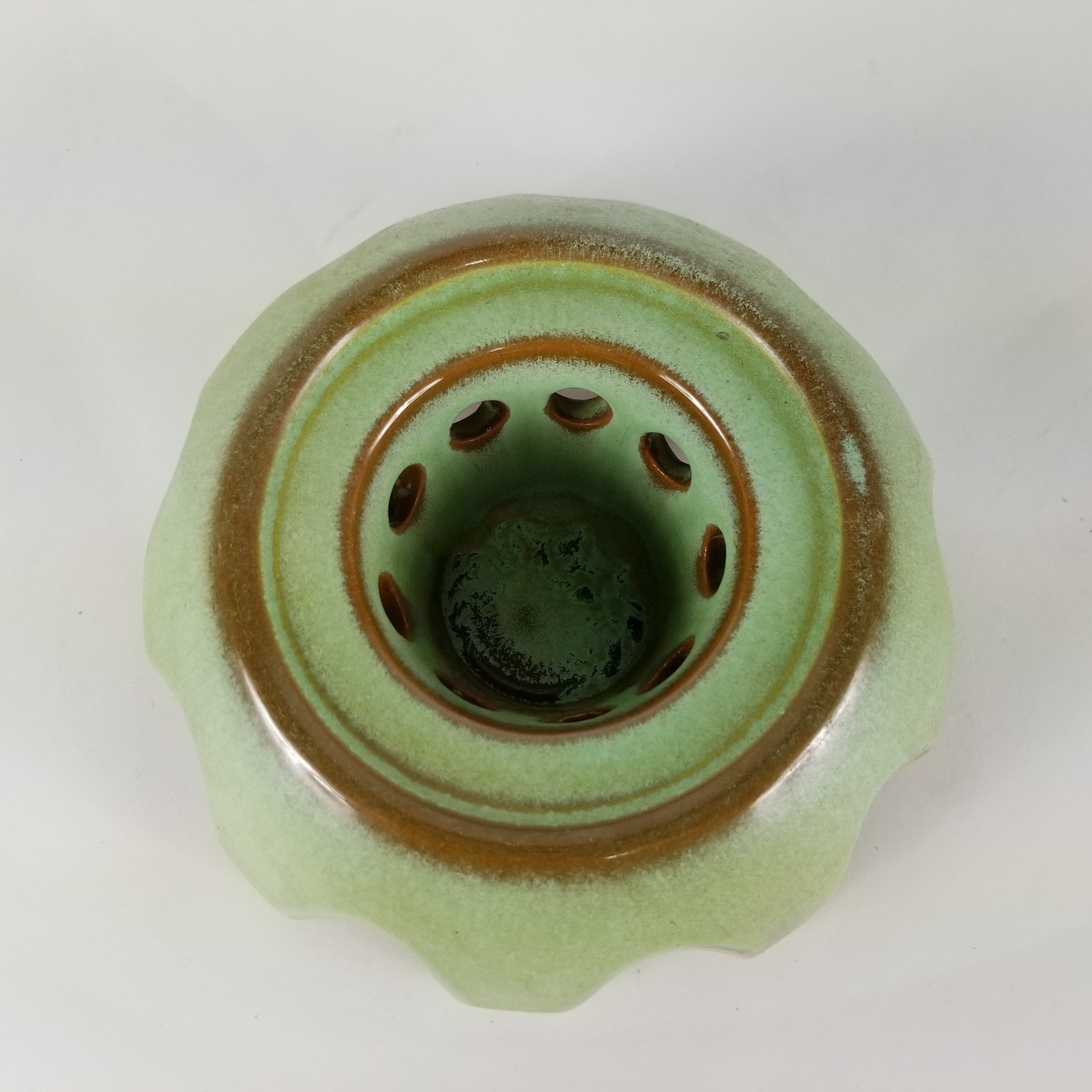 Vintage Frankoma Pottery 82W Green and Brown Warming Stand Candle Carafe Holder