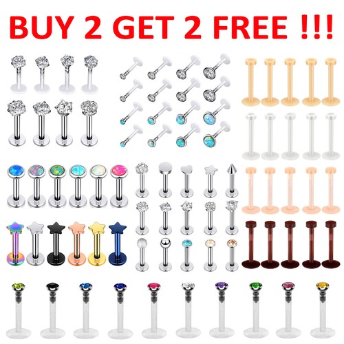 Assorted 16G Labret Lip Rings Stud Clear Retainer Cartilage Tragus Stud Earrings