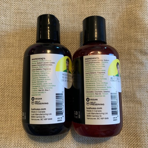Lush Lot 2 Shower Gels Plum Rain Rose Jam 3.3oz New Vegan