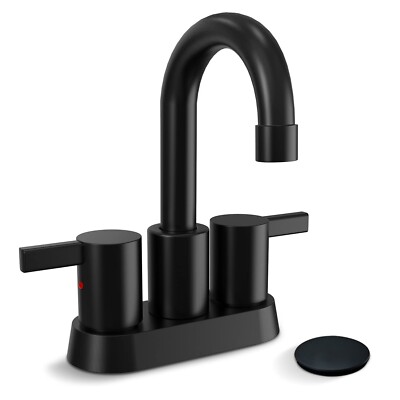 Black 4in Centerset Bathroom Sink Faucet 3Hole 2 Handle Vanity Mixer with Drain