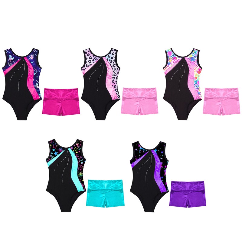 2-Piece Gymnastics Outfit For Girls – Sleeveless Leotard With Matching Shorts