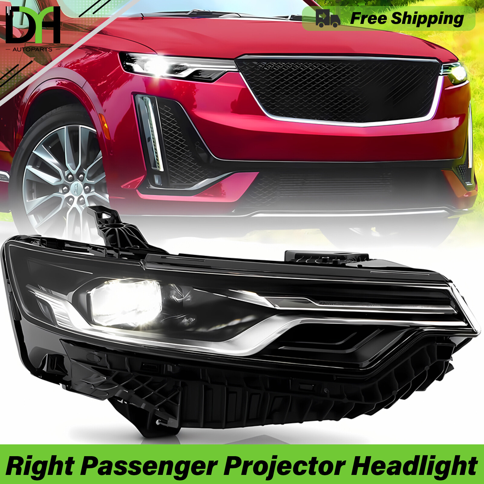 Right Full LED Projector Headlights W/ Bulb & Module For Cadillac