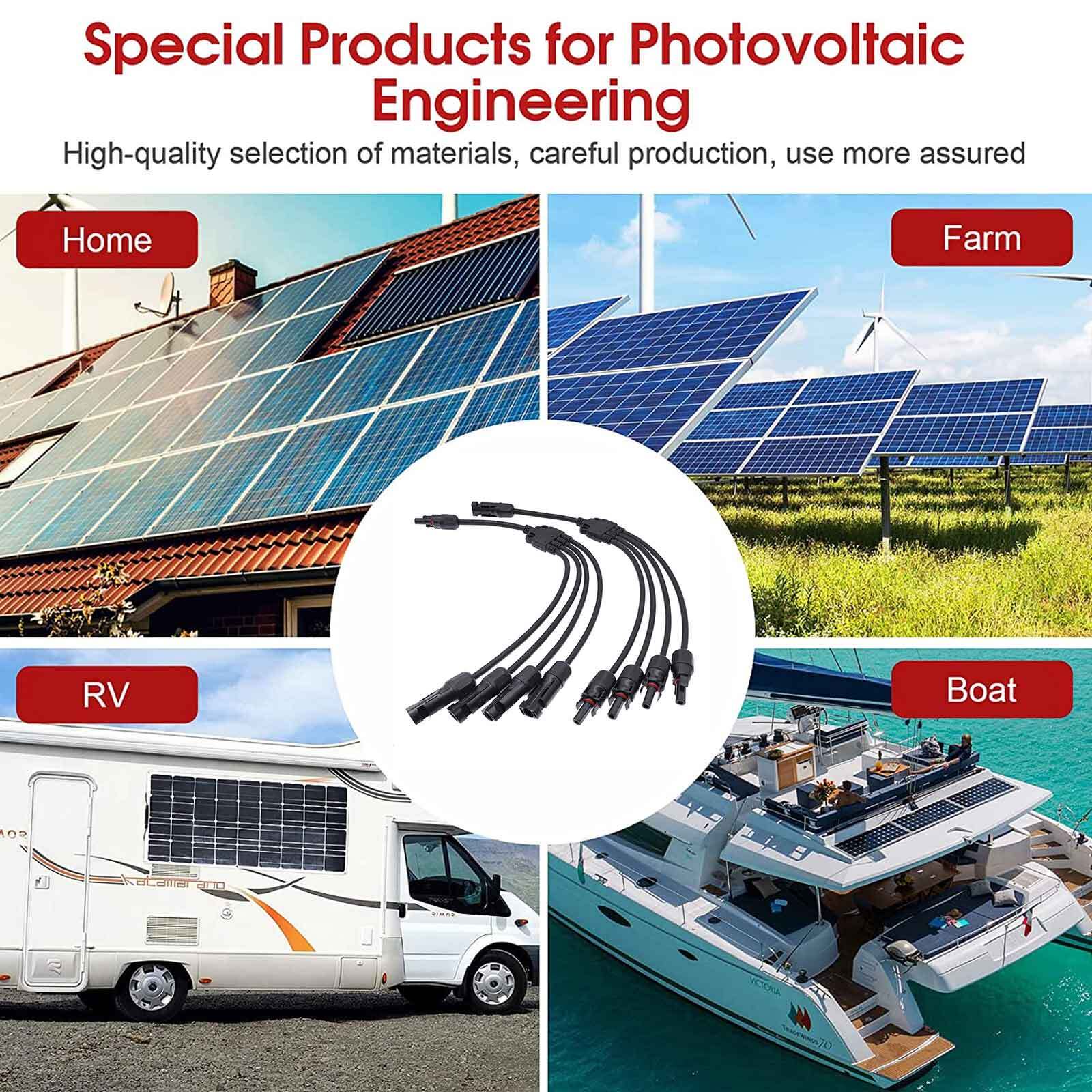 Solar Panel Y Branch Cable Waterproof Connection Adapter Connector Extension US