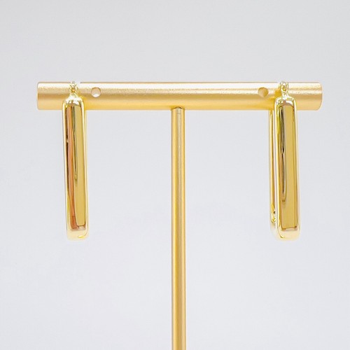 14k Yellow Gold Thick Rectangular Hoop Earrings, New, 1.30