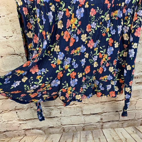 Zara Girls Floral Elastic Waist Romper Size 13/14 Navy Blue Coral Green