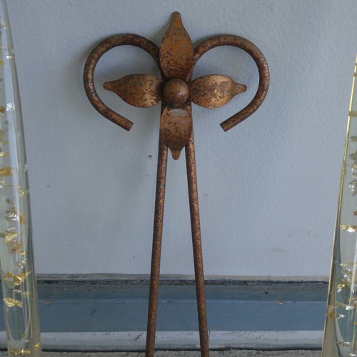Vintage 2 lucite candlesticks silver and gold inside with sculpted metal candle