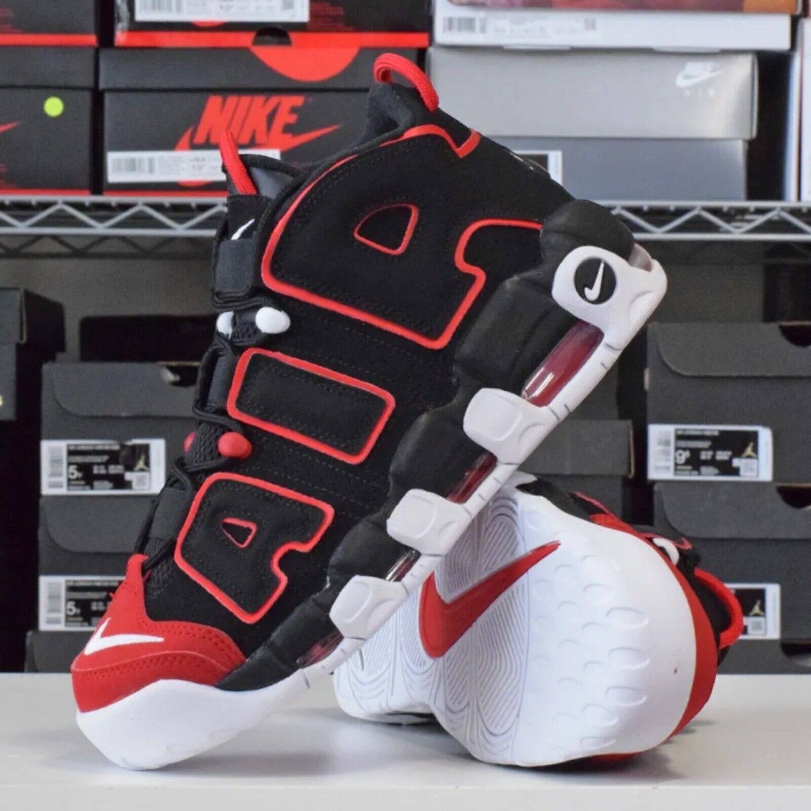 Nike Air More Uptempo '96 Shoes Red Toe Black University Red Nike Air More Uptempo '96 Shoes Red Toe Black University Red