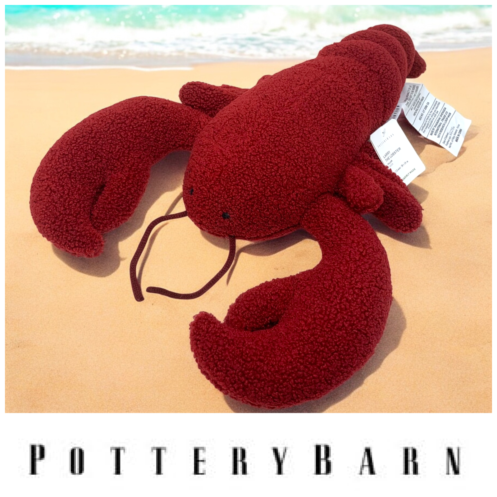 NWT Pottery Barn LARRY the LOBSTER Beachy Coastal Nautical Shaped Pillow NEW - Picture 1 of 10