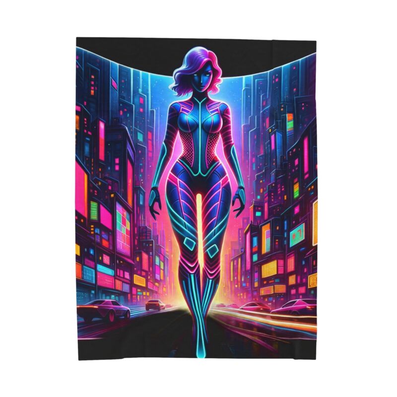 Velveteen Plush Blanket Futuristic Cyborg Robot AI Woman Sleek Sexy