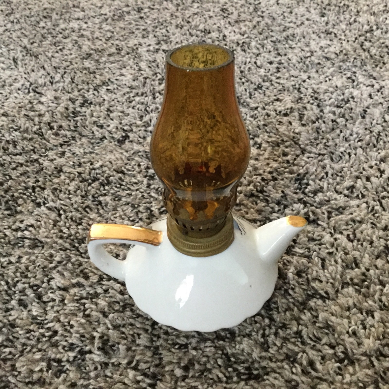 HAND PAINTED MINIATURE HURRICANE LAMP TEAPOT SHAPE