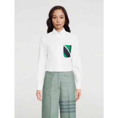 Thom Browne Womens Oxford Shirt With Striped Pocket White No Size Tag - See Dim
