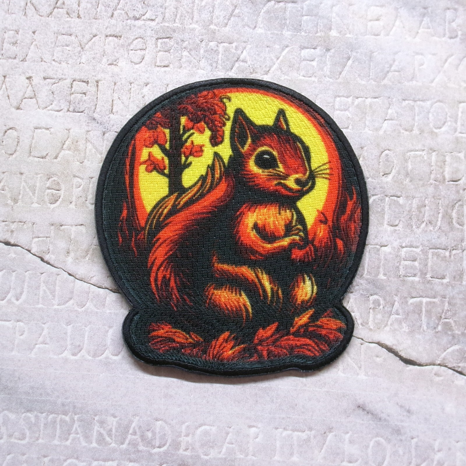 Squirrel Patch Embroidered Iron-on Applique for Clothing Wild Animal Fall Leaves