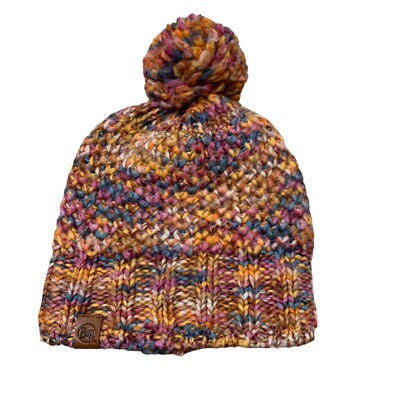 Buff Knitted Beanie Bobble Hat Taupe Pom