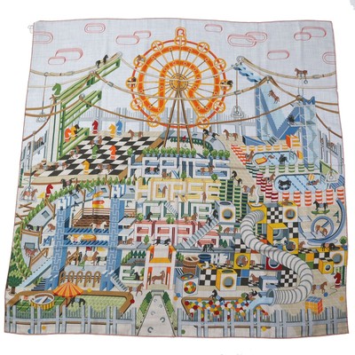 HERMES Carre 140 Scarf Hermes Horse Club GRIS CJINE ORANGE 2023 Box Auth