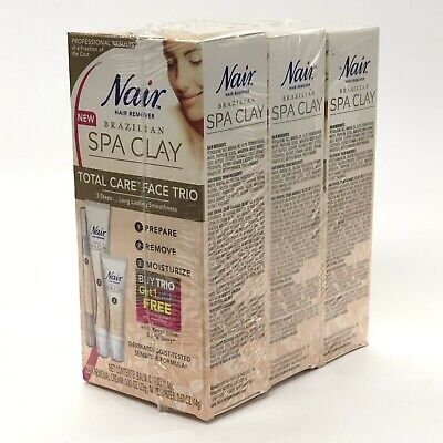 3 Packs of Nair Brazilian Spa Clay Total Care Face Trio New 3-Step Regimen