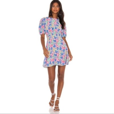 Faithfull The Brand Mini Dress Sidonie Floral Jemma Puff Sleeve Size 6