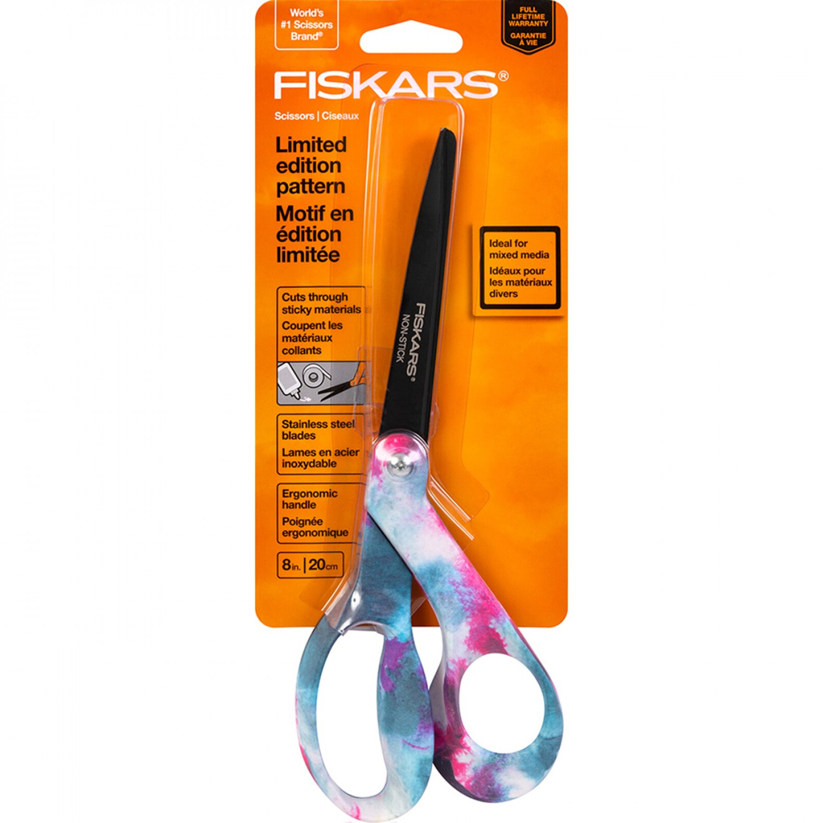 Fiskars Premier 8 Inch Pink and Blue Tie Dye Nonstick