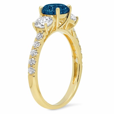Pre-owned Pucci 2 Ct Round 3 Stone Royal Blue Topaz Promise Bridal Wedding Ring 14k Yellow Gold In D