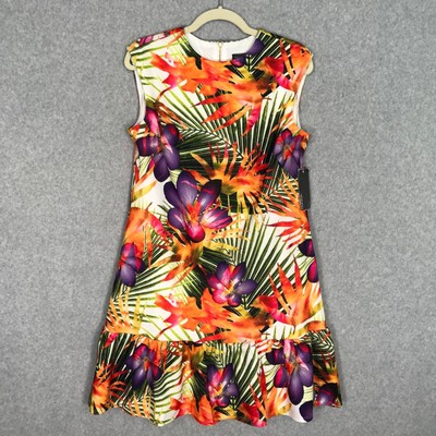 Donna Ricco Dress Womens Sz 4 Tropical Tiered Ruffle Vacation Pockets Sleeveless