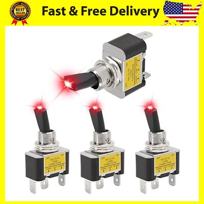 4PCS Red LED Toggle Switch 30 Amp 12 Volt Toggle Switch SPST on off 2