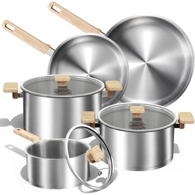 CAROTE 8 Pcs Stainless Steel Cookware Set Stainless Steel Pots...