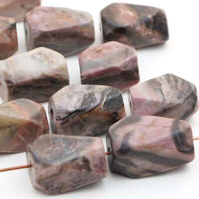 11 faceted freeform rectangular nuggets pink rhodonite beads stone 17mm to 20mm