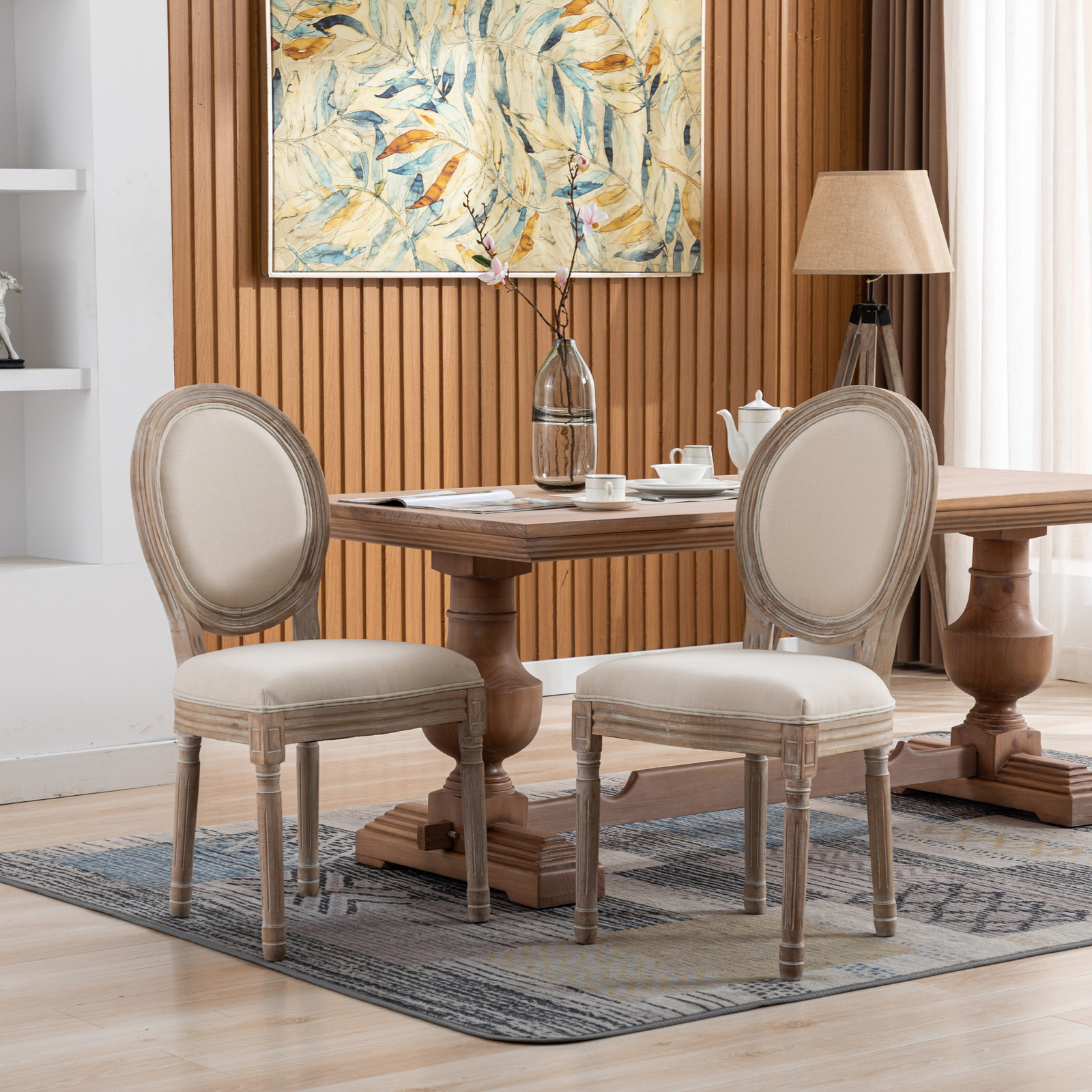 S Kitchen Chairs W/round Back Wooden Legs Beige